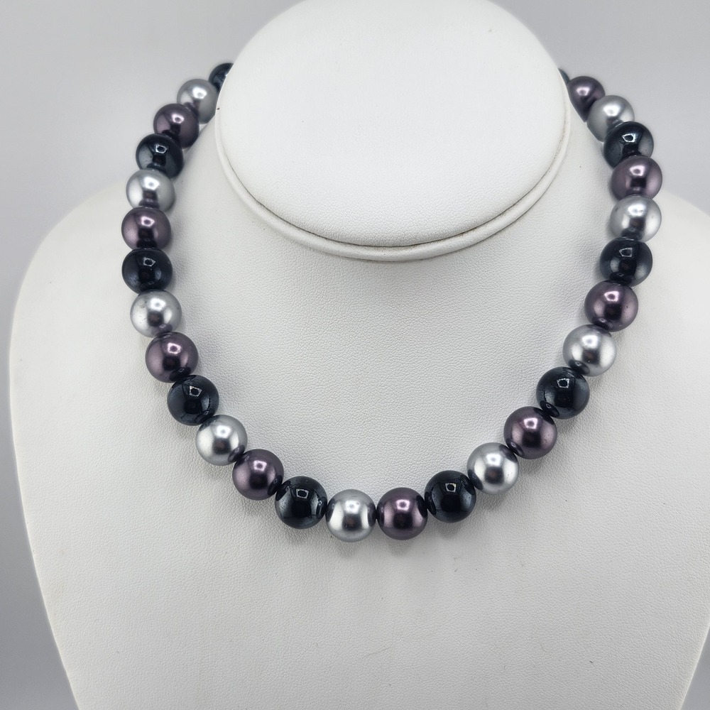 Black Silver‎ Purple Faux Pearl Necklace